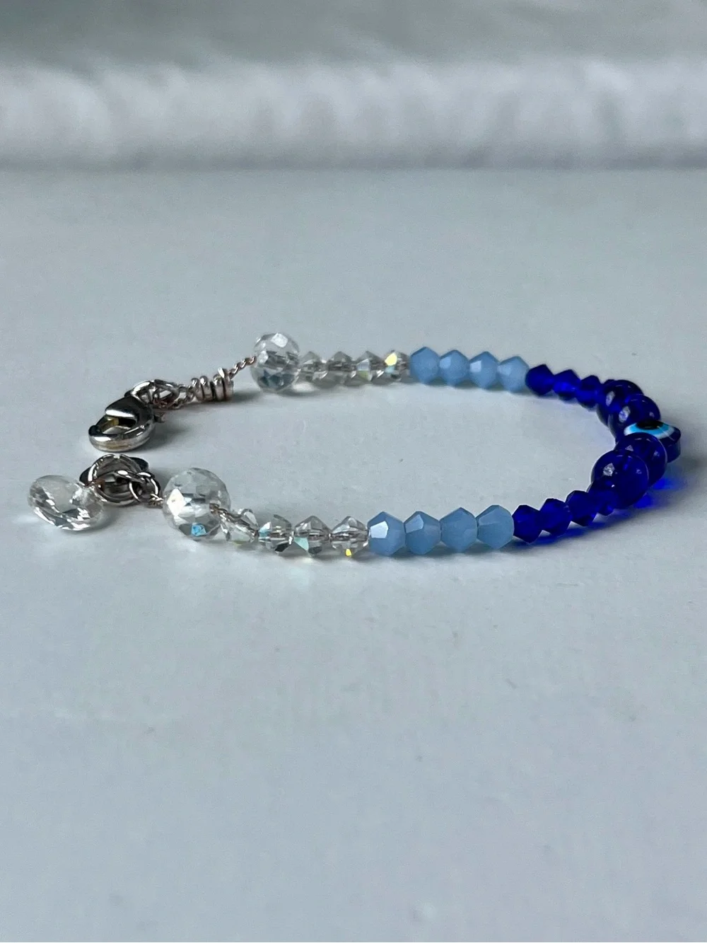 🧿 Blue “Evil Eye” Bracelet - Glass Beads, Swarovski Crystals & Silver-Tone Metal